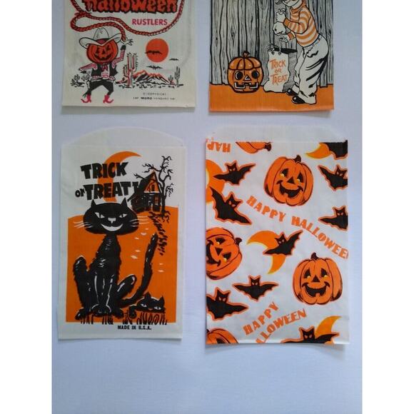 Halloween Candy Treat Bags Witch On Broom JOL Cat Bat Pumpkinhead Western Cactus - Picture 3 of 4